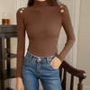 Women's Fashion Slim Button Top Half Turtleneck Knitted Bottoming Shirt
