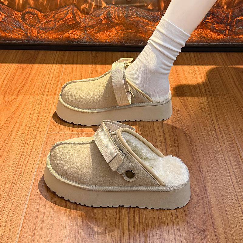 Women's Two-wear Soft Bottom Large Size Thickened Winter Warm Fur One Padded Lining Ankle Boots Non-slip Baotou Cotton Fur Slippers