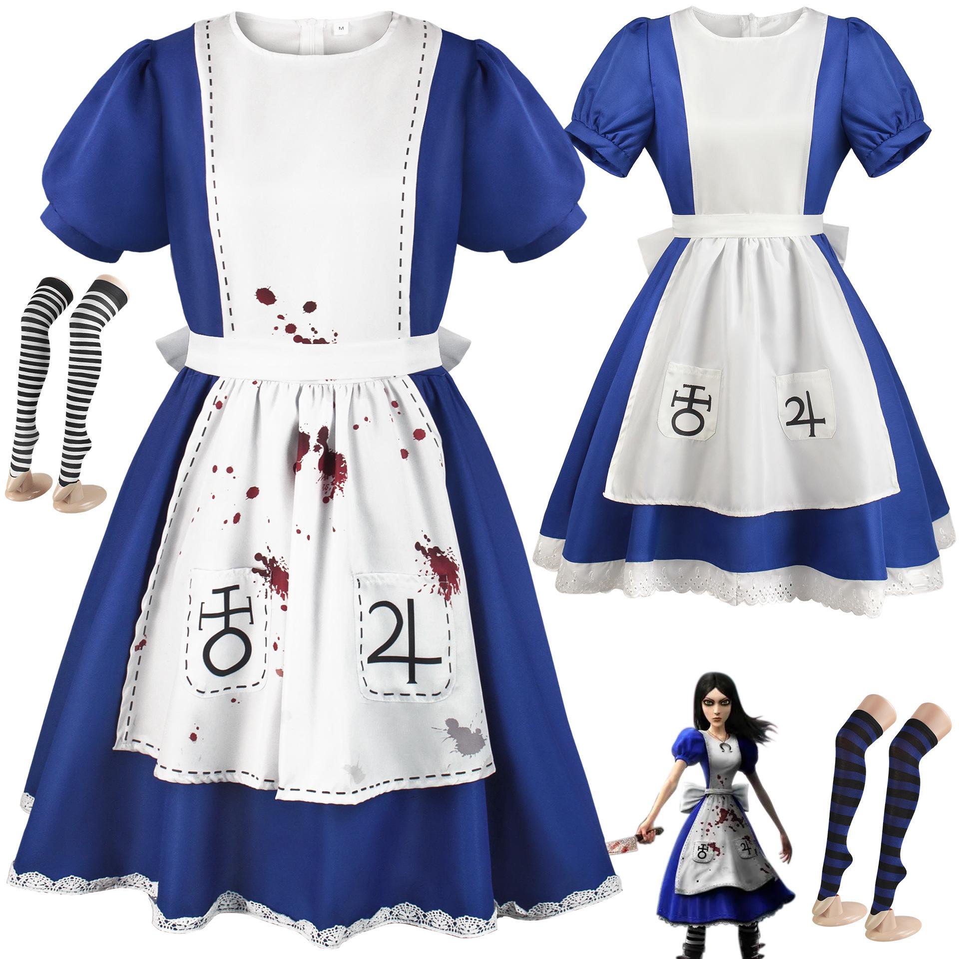 

Anime Alice Princess Dress Maid Apron Dress Game Madness Returns Alice Cosplay Costume For Women Girls Halloween Party Costume 3XL