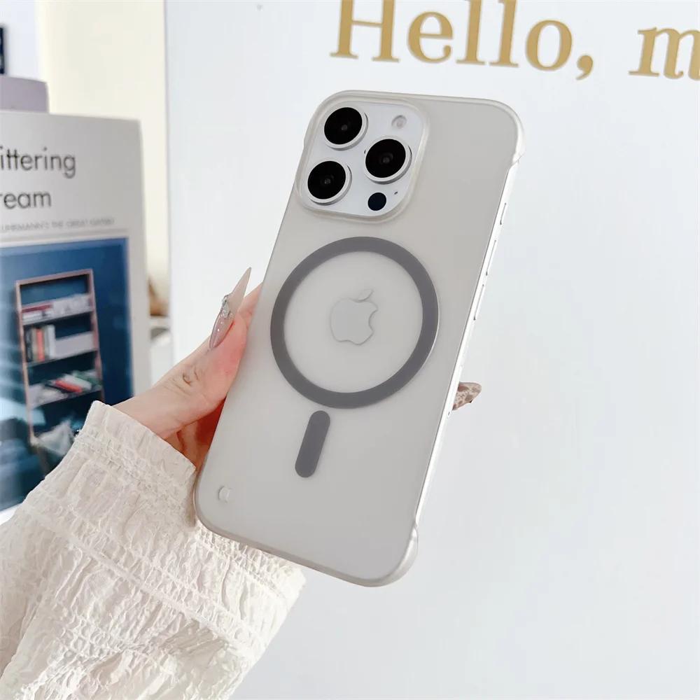 Frameless Magnetic For Magsafe Slim Case For iPhone 17 16 11 12 13 14 15 Pro Max Matte Translucent Borderless Protective \'p[