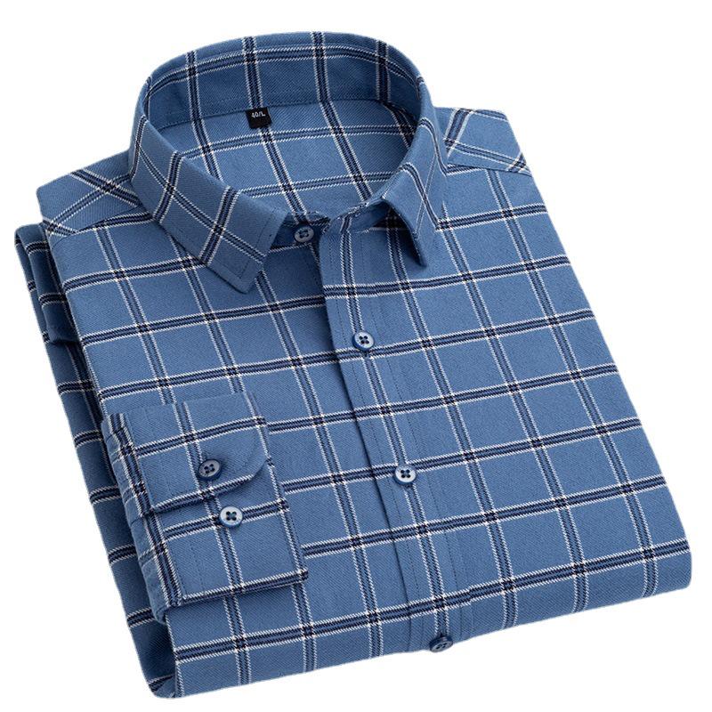 Pánská kostkovaná košile s dlouhým rukávem - Čistá bavlna, kartáčovaná, Podzimní/zimní kolekce