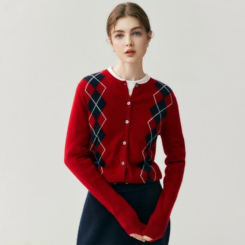 Women's Artistic Diamond Pattern Cashmere Pullover, Versatile Round Neck, Warm Autumn/Winter Style