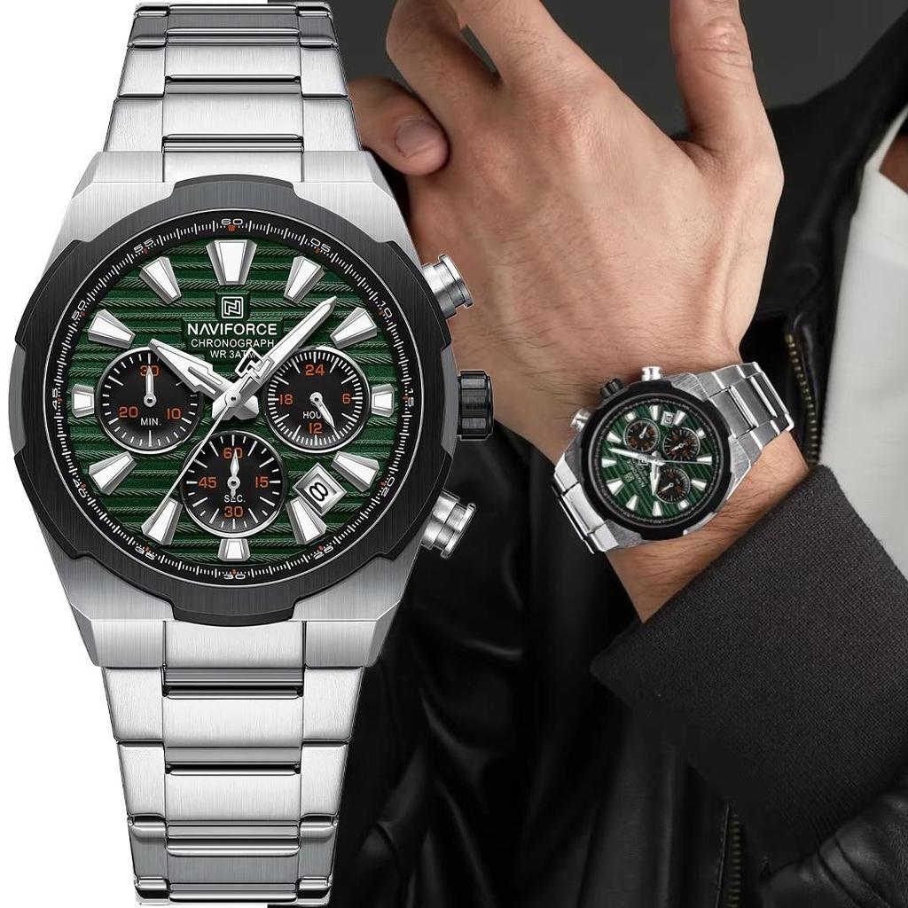 Mens Wrist Watch Calendar Chronograph Luminous Hands Waterproof Watches Steel Watchband Quartz Watch