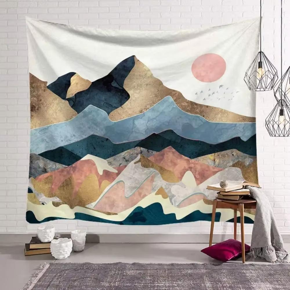 Mountain Forest Sunset Party Backdrop Tapestry Nature Landscape Photo Booth Background for Outdoor Camping Events Decor 74x94cm(29x37in)
