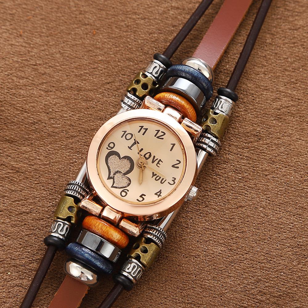 Retro Multi-Style Cowhide Quartz Bracelet Watch - Handmade Multi-Layer Stainless Steel Circle Jewelry
