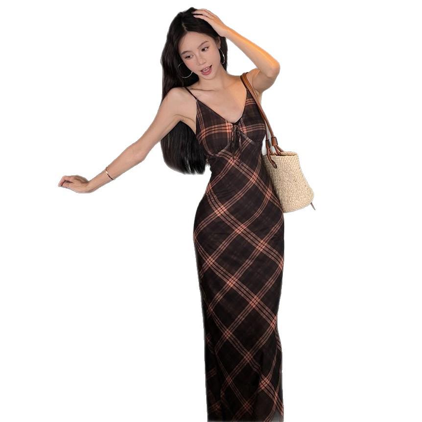 French Lattice Strap Dress: Slimming, Waist-Cinched Retro Summer Beach Dress for Pear-Shaped Women