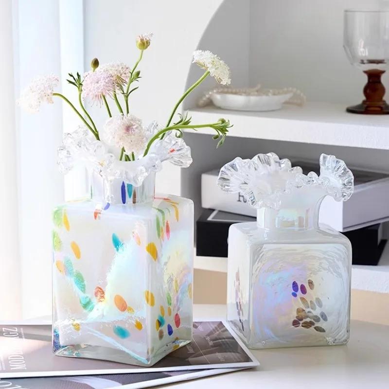 Creative Color Glazed Glass Hydroponic Vase Living Room Countertop Flower Arrangement Flower Container Crafts Dining Table Vase