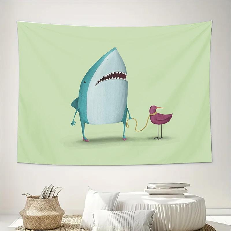 Ocean Shark Tapestry Cute Whale Wall Hanging Sea Creature Decor Dorm Room Aesthetic Beach Themed Backdrop Living Room Art
