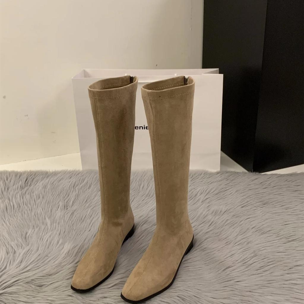 Women's Knee High Boots Temperament Slim Long Boots Quality Suede Casual Boot Retro Square Design Women Boots Botas Largas Mujer