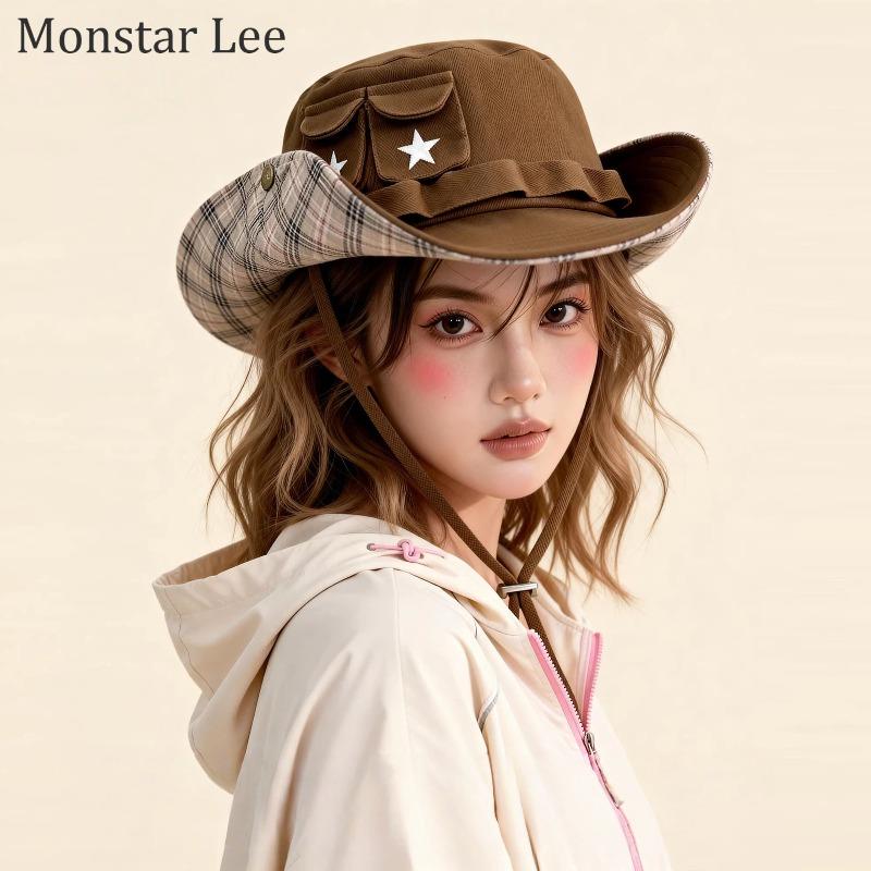 Women Western Cowboy Star Pattern Bucket Hat 2026 New Outdoor Tooling Mountaineering UV Protection Sun Hat
