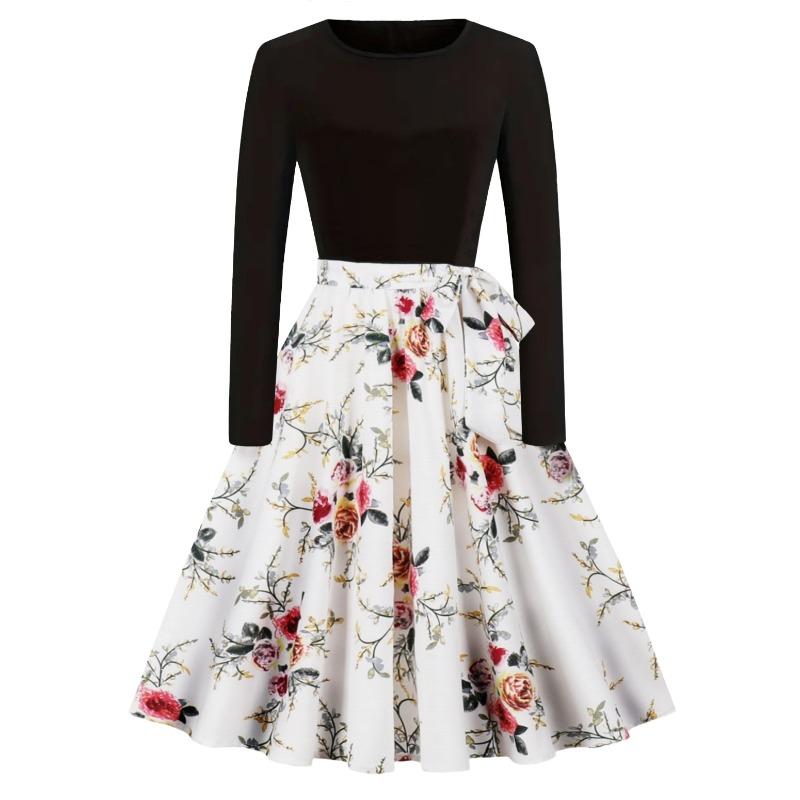 JPNTKY Fashion Spring Autumn Long Sleeve O-Neck Casual Dresses