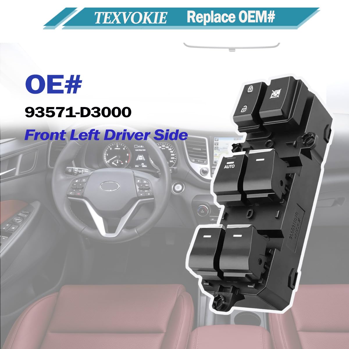 93571-D3000 Power Window Switch Front Left Driver Side Fit for 2016 2017 2018 Hyundai Tucson, Replace 93571-D3000 93570-D3000 93571-D3040 93573-D3020
