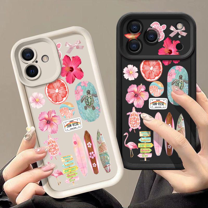 Flower Turtle Print Soft TPU Phone Case For iPhone Air 16e 17 16 15 14 Pro Max 13 12 Pro 15 16 14 Plus Shockproof Silicone Cover