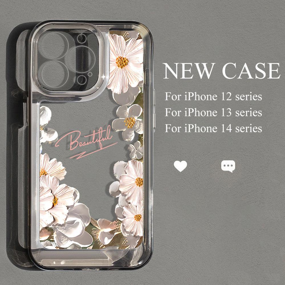 Small fresh oil painting flowers are suitable for iPhone17 mobile phone case 16promax Apple 14/13 all-inclusive 15 fine holes