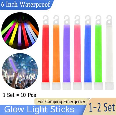 1-2Set Glow Sticks Waterproof 6 Inch Concert Party Outdoor Emergency Light Stick with Hook Non-toxic Hiking Camping Equipment