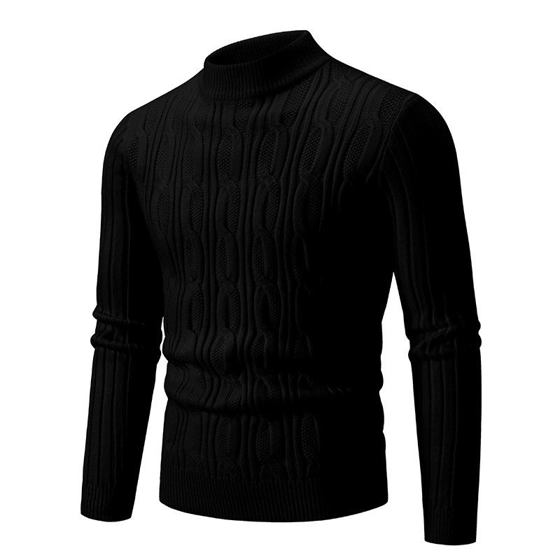 Men s Retro Plain Half-High Neck Sweater - Casual Lambswool-Blend Knitwear 3XL чёрный
