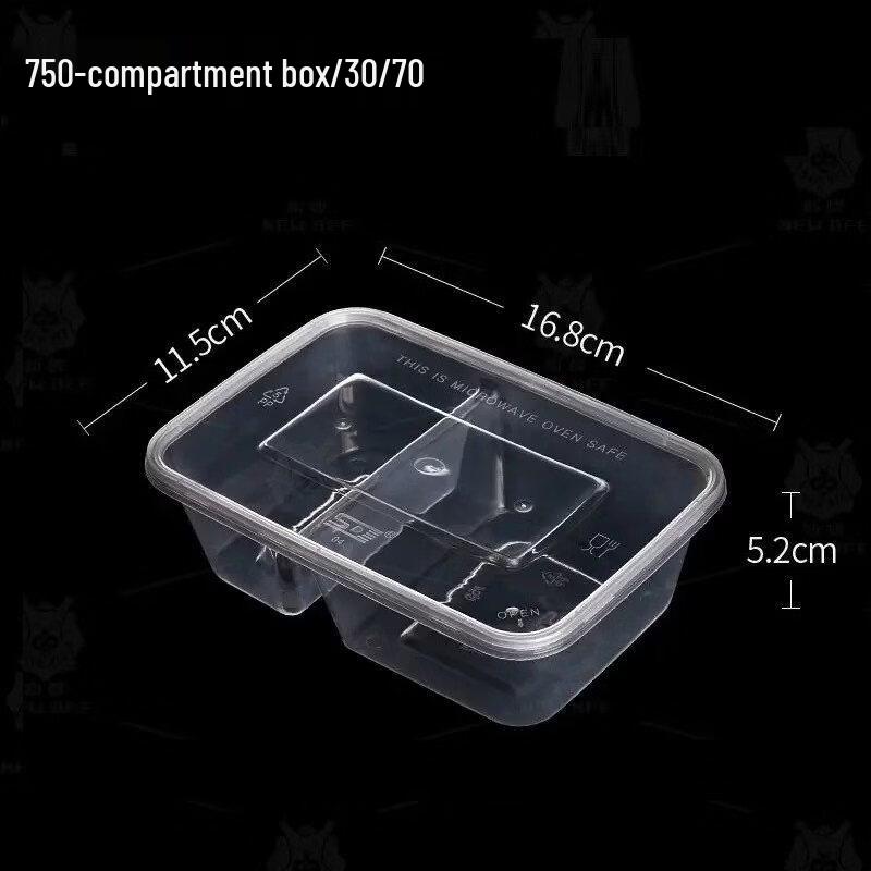 ZISIZ Disposable 2-Compartment Rectangular Food Container