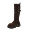 Popular retro and versatile two-wear folded thick-soled boots for children's autumn and winter design suede thick-heeled knight boots