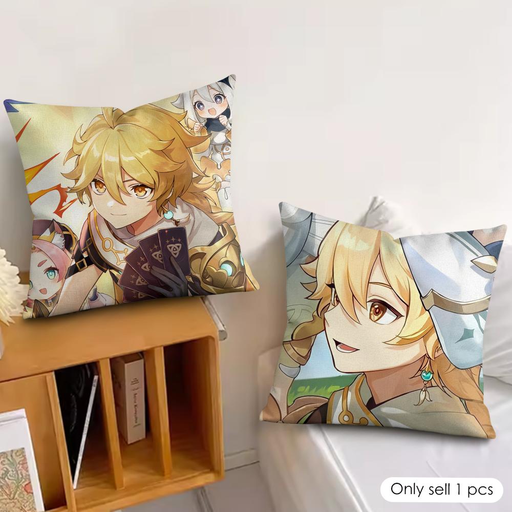 Aether Cute Genshin Impact Cushion Cover Silky Short Plush Invisible Zipper Dustproof Sofa Pillow Case For Home Decor