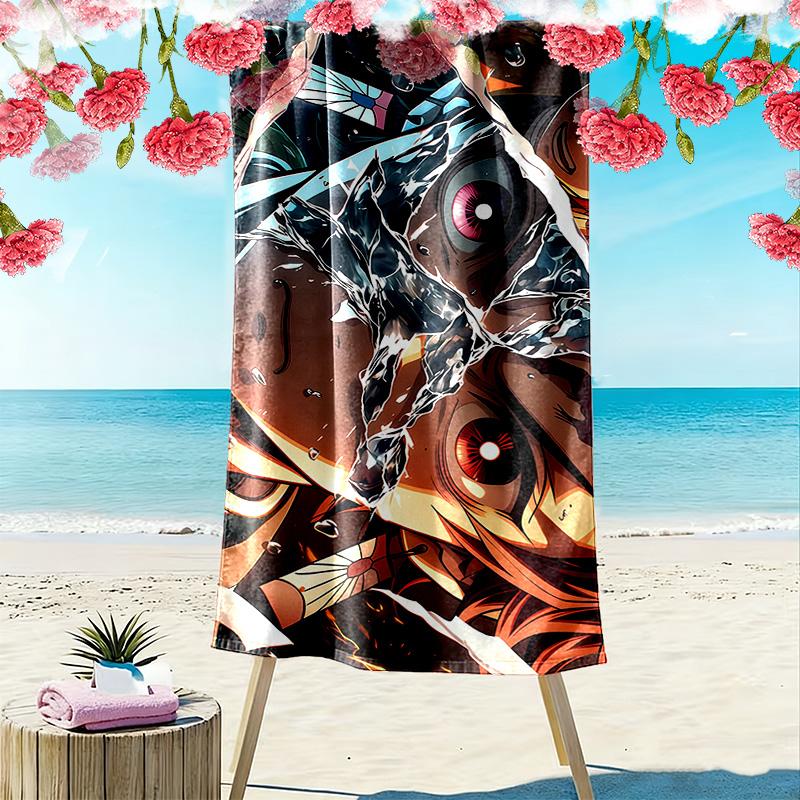 Demon Slayer Kimetsu no Yaiba Print Beach Towel, Large Soft Quick Dry Towel for Beach Camping Swimming