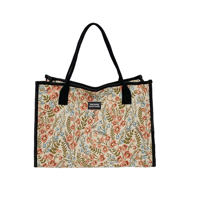 Large capacity fresh floral canvas tote bag 2025 new trendy fashion versatile shoulder bag shopping tote bag