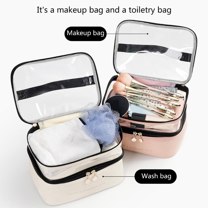 Simple Double Layer Cosmetic Pouches Versatile Makeup Container Bag with Double Layer Designs for Office and Vacation