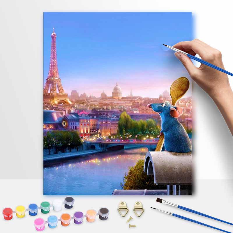 Disney Ratatouille Eiffel Tower oil painting digital painting art kit handmade diy gifts home decorations 20x30cm
