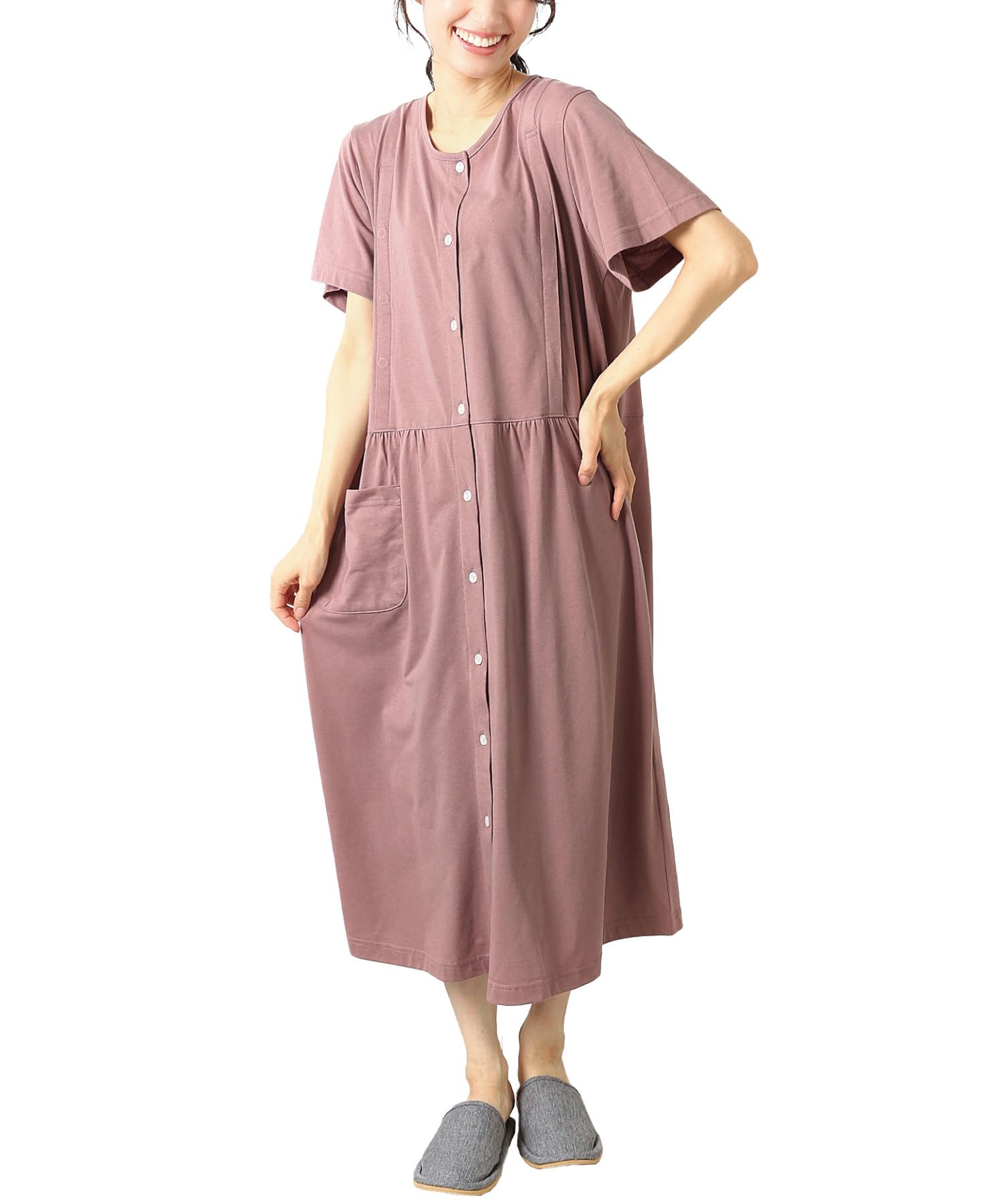 

NISHIKI Летнее платье с коротким рукавом для беременных, из трикотажного полотна из смеси хлопка, с открытым длинным разрезом, подходит для домашней одежды, Размер, Пижама, Отверстие, Ткань,