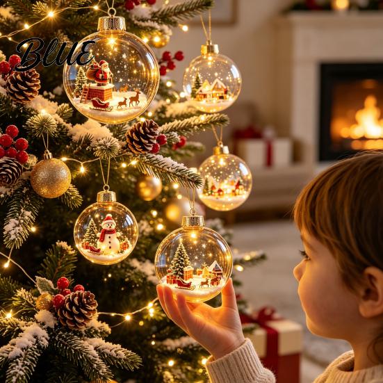Coordinated Seasonal Arrangements Glowing Clear Christmas Ball Ornament Light Up Story Decoration with Warm LED 3D Winter Scene Baubles Light,