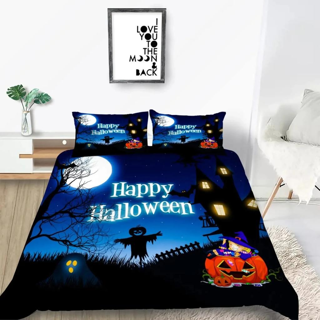 Halloween Tree Horror Theme Gothic Spooky Bedding Set Boys Girls Twin Queen Size Duvet Cover Pillowcase Bed Kids Adult