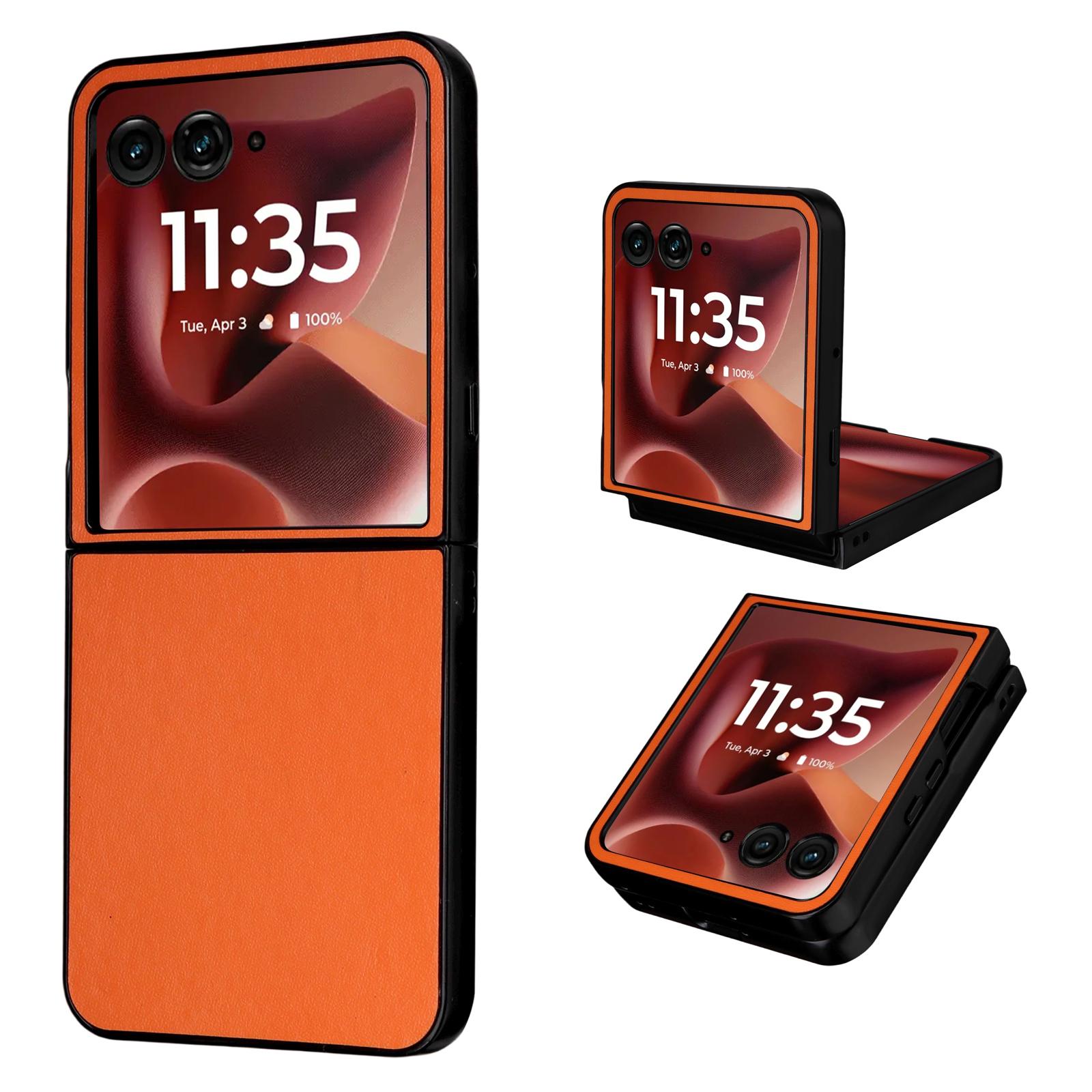 

Для Motorola Razr Ultra 2025 5G/Razr 60 Ultra 5G Чехол из ПУ кожи Жесткий ПК Защитная накладка для телефона Orange
