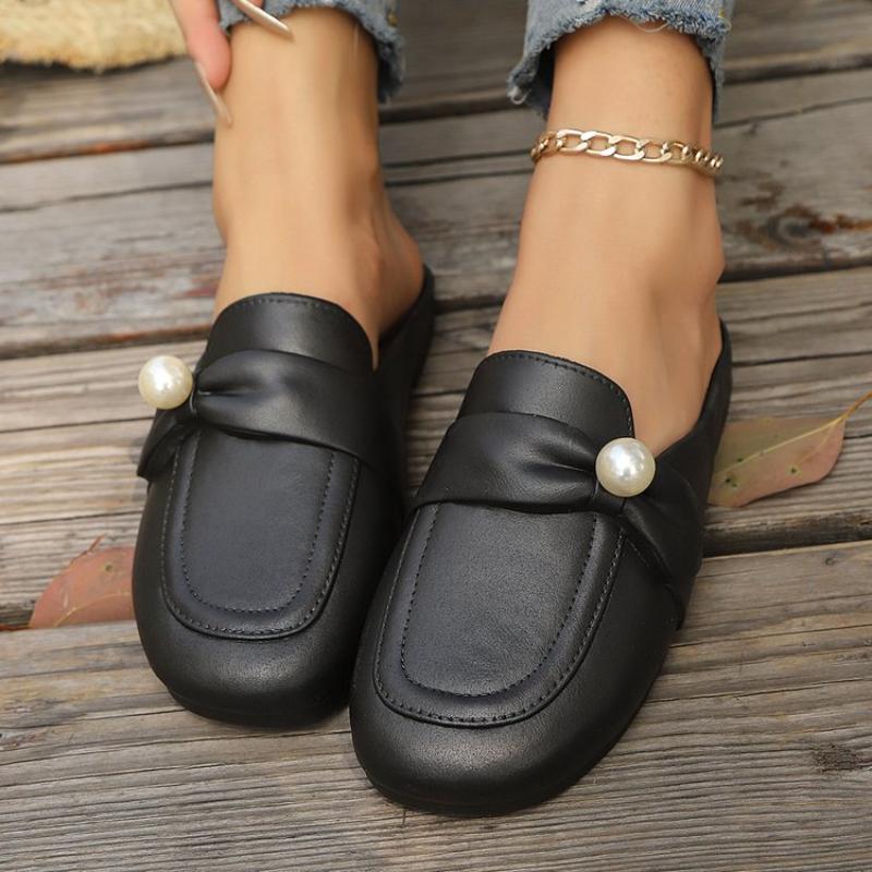 Fashion 2025 Summer New Closed Toe Women’s Slippers Pearl Outdoor High Quality Low Heel Slippers for Daily Casual Hot Sale Sandals