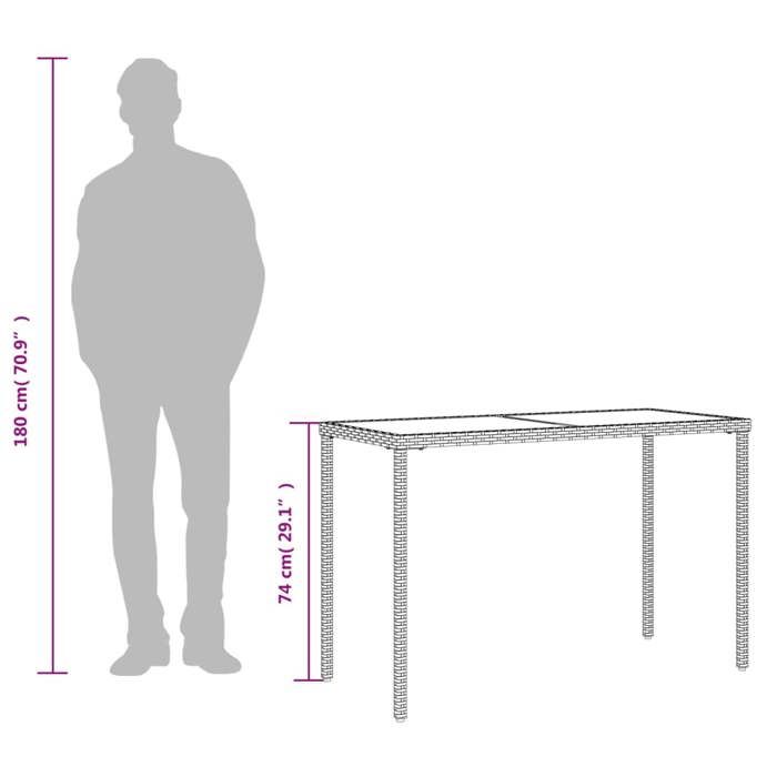 VidaXL Table de Jardin Dessus en Verre, Table à Manger, Table de Repas, Meuble de Patio Balcon Terrasse Extérieur, Gris 365079