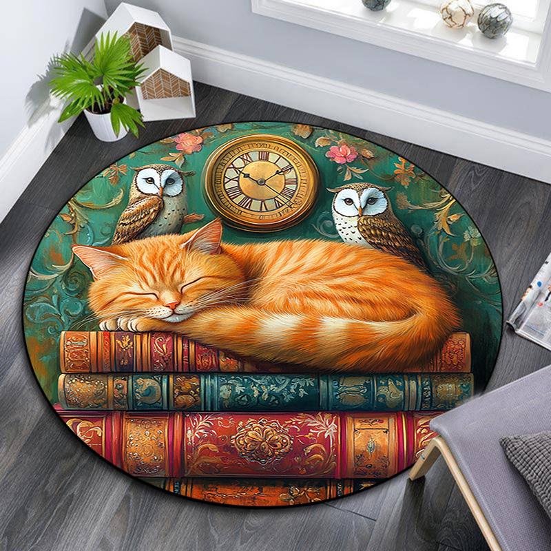 

Sleeping Cat Round Area Rug,Carpet Rug for Living Room Bedroom Sofa Playroom Decor,Non-slip Floor Mat 80cmx80cm