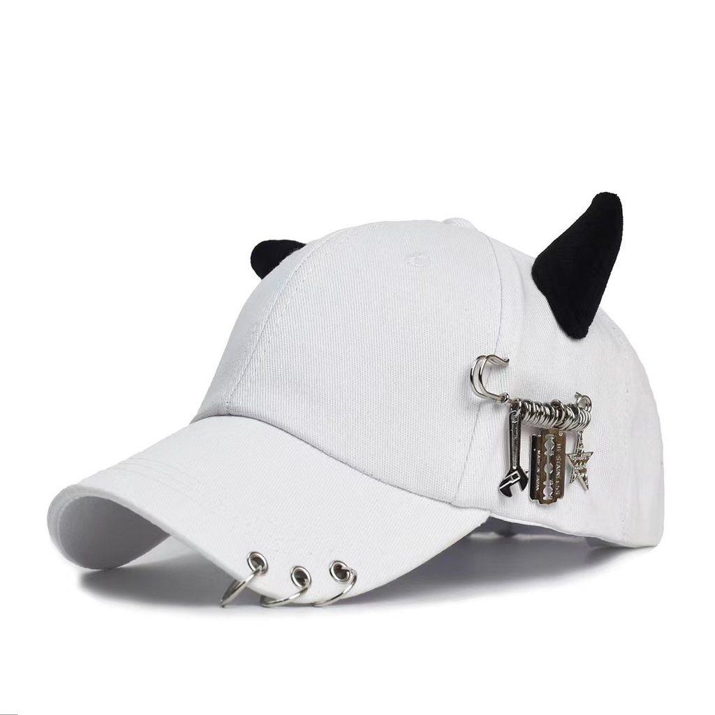 Streetwear Cool Cowhorn Baseball Cap With Metal Ring Embellishments For Urban Style