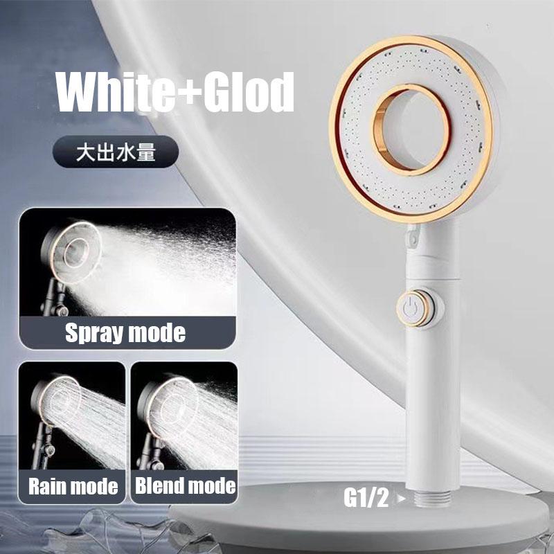 Hollow Out Design High Pressure Shower Head 3 Modes One-Key Stop Spray Nozzle High Pressure Water Saving Spray Showerhead