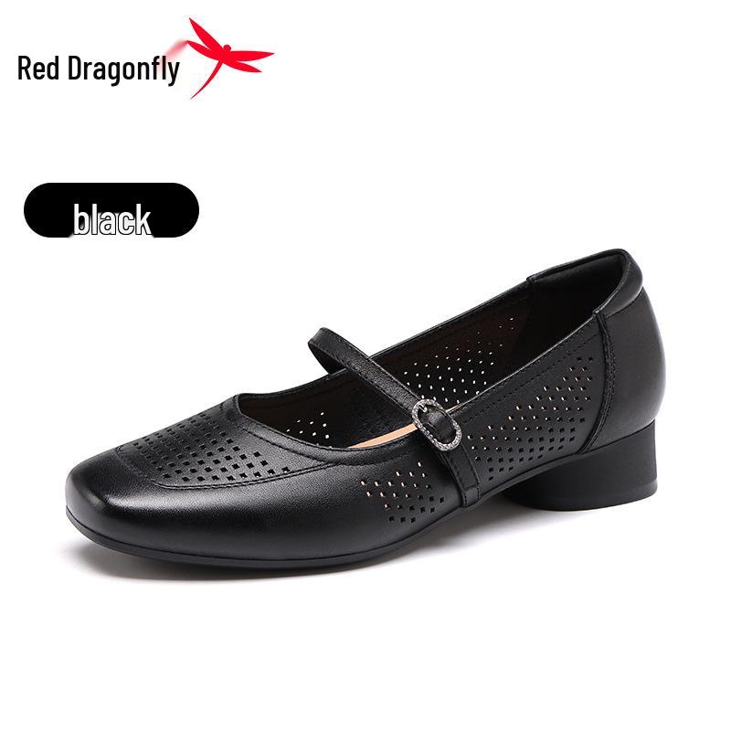 Red Dragonfly Hollow-Out Mary Jane Women s Genuine Leather Casual Summer Shoes 40