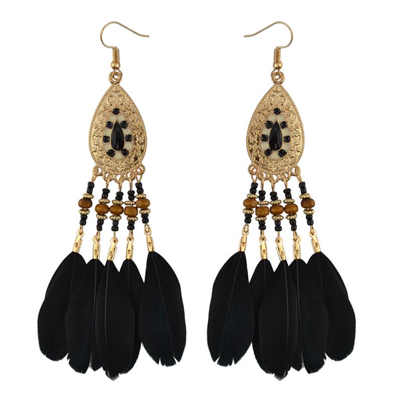 Bohemian Long Tassel Feather Earrings - Trendy Douyin-Inspired Design for Women