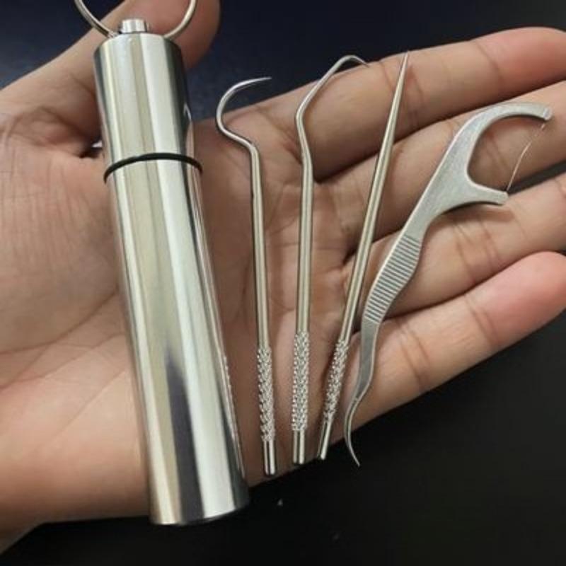 6Pcs/set304 Stainless Steel Portable Toothpick Interdental Crochet Set Tooth Picking Stuffing Artifact Portable Floss Needle Cleaning