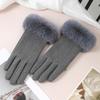 Wrist Big Hairy Solid Fashion Elegant Women's Winter Keep Warm Touch Screen Gloves Not Bloated Outdoor Cycling Windproof