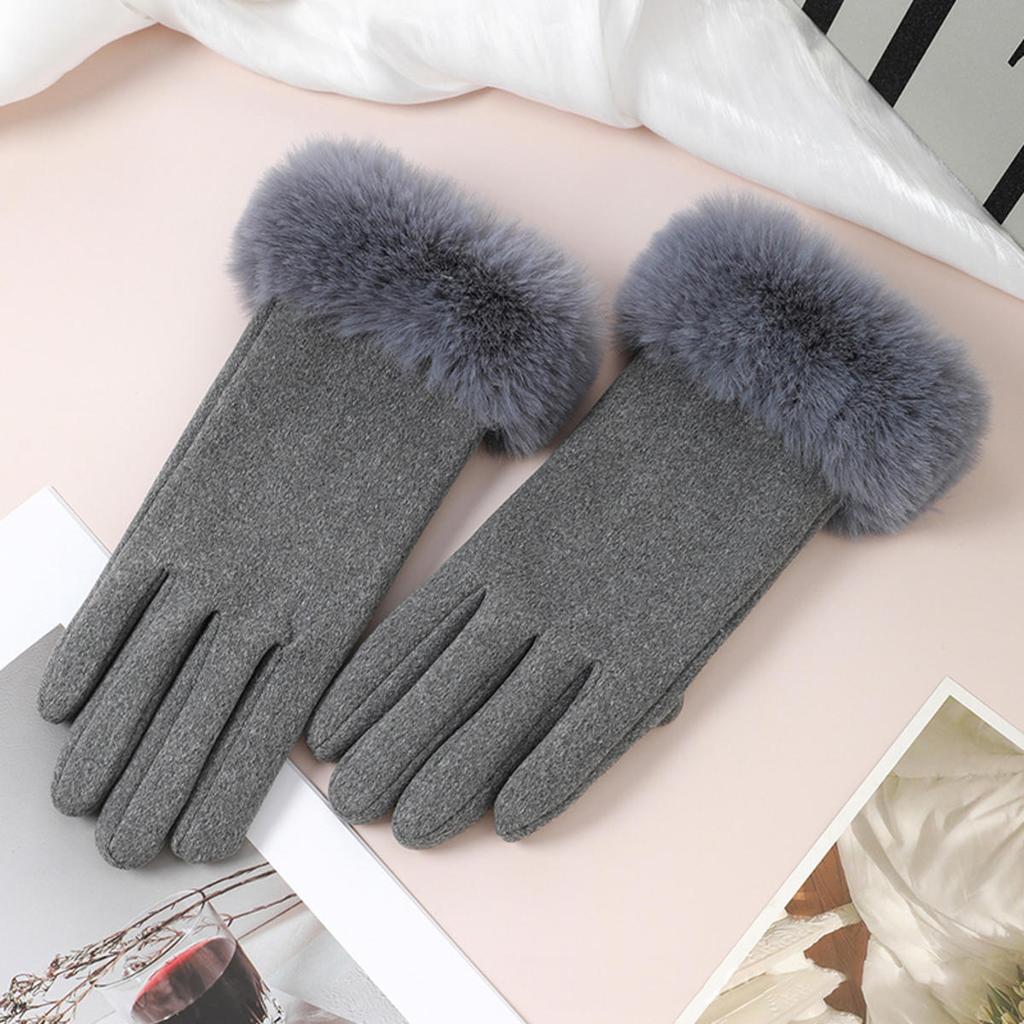 Wrist Big Hairy Solid Fashion Elegant Women's Winter Keep Warm Touch Screen Gloves Not Bloated Outdoor Cycling Windproof