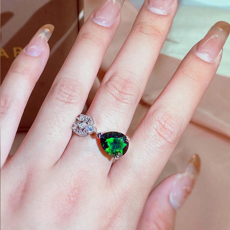 Adjustable Womens Ring Set with Water Drop Jadeite Ring In Fashionable Zircon Jewelry