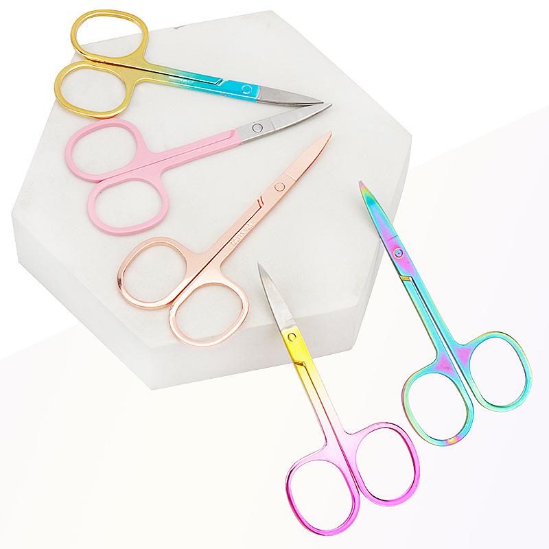 Stainless Steel Multi-Color Curved Tip Eyebrow and Eyelash Trimmer Scissors