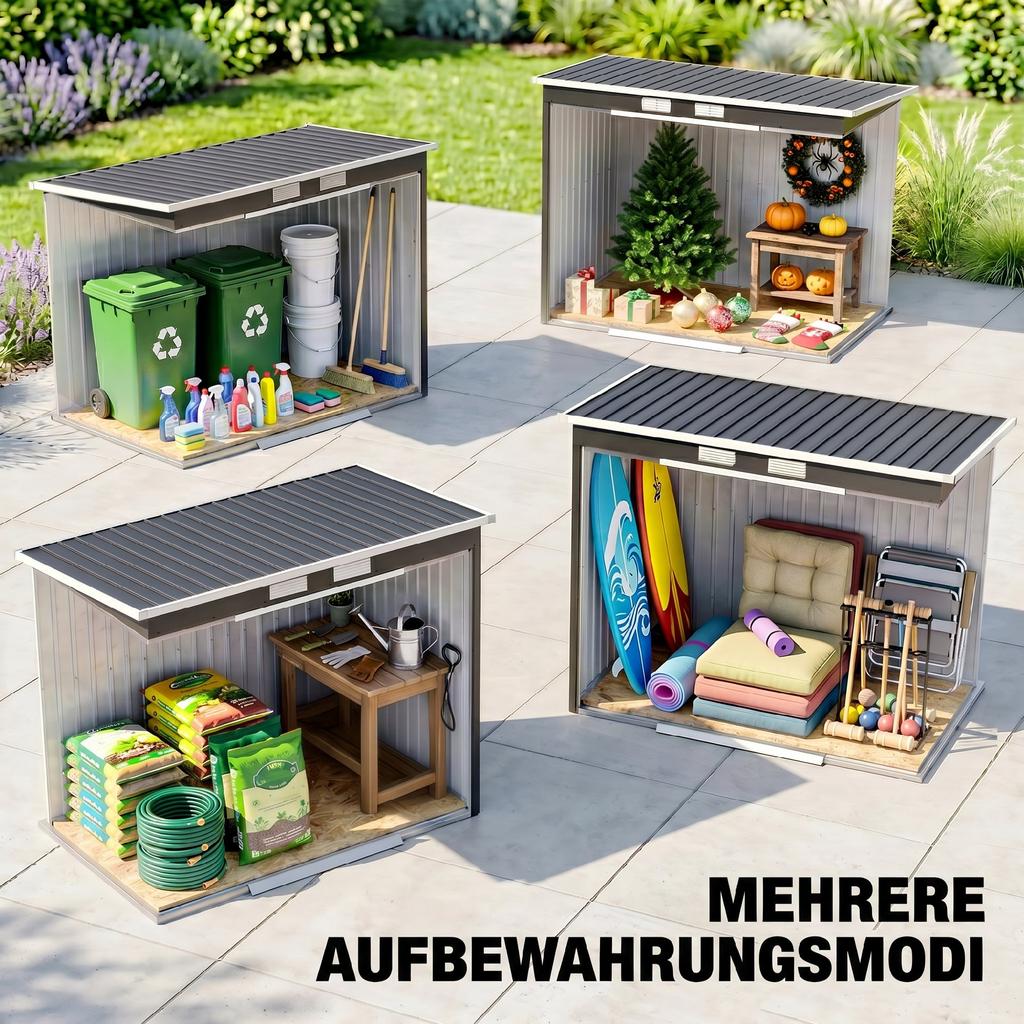 7 x 4 ft Gegalvaniseerd Stalen Tuinhuisje, met Fundament Kit - Donkergrijs