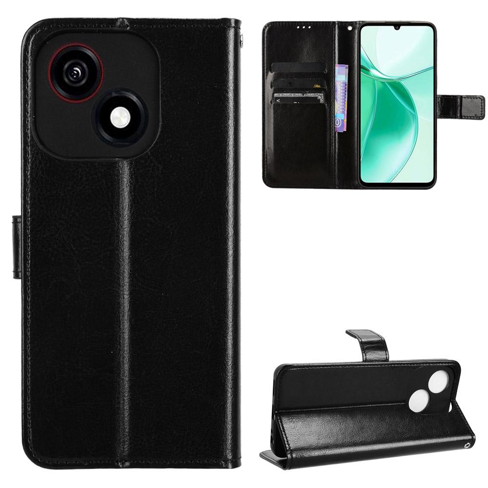 For ZTE Blade A35e PU Leather Case with Strap Crazy Horse Texture Phone Wallet Cover