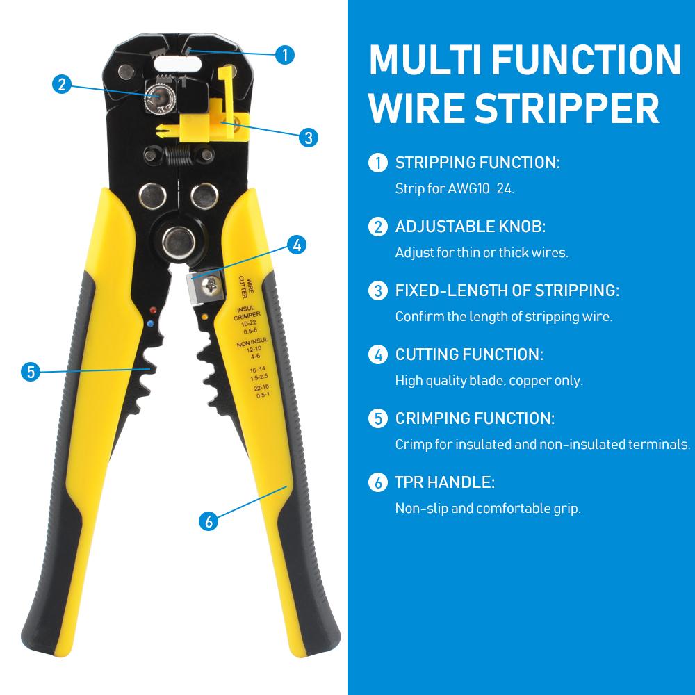 Crimper Cable Cutter Terminal Hand Tool Adjustable Automatic Wire Stripper Multifunctional striping Crimping Pliers