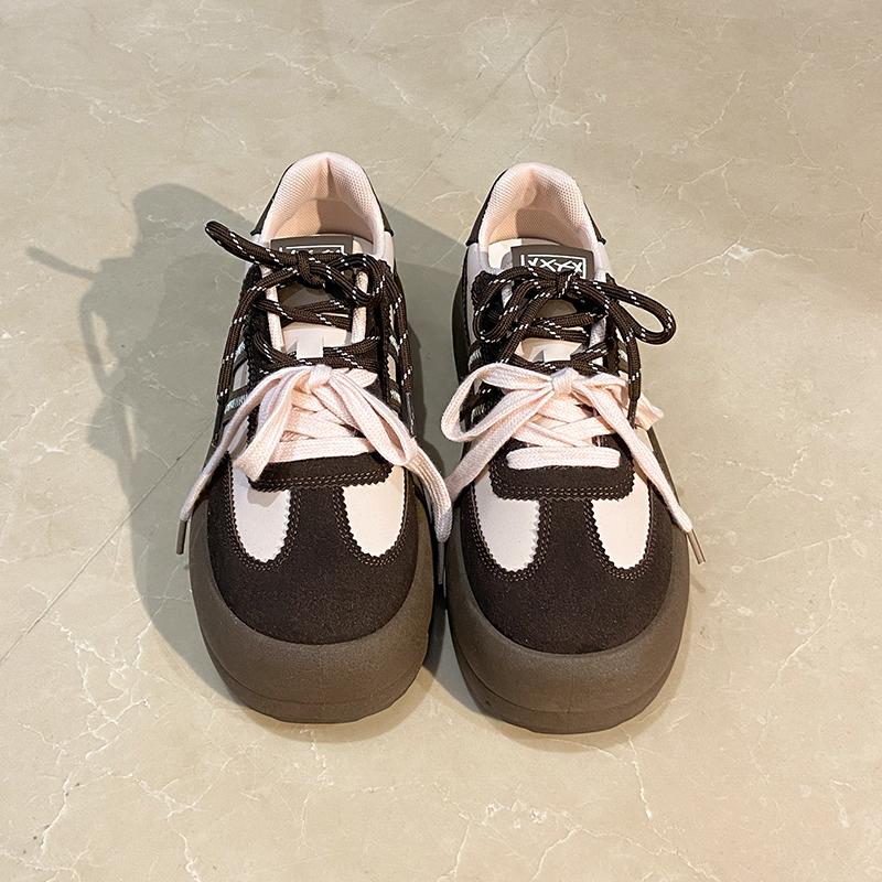 fashion Autumn Thick Sole Round Toe Shoes for Women 2024 High Quality Wear Resistant Lace-up Outdoors Women's Shoes Zapatillas De Mujer