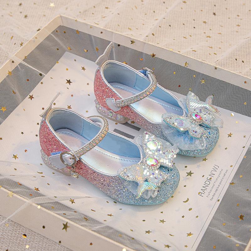 Girls Princess Shoes Little Girls Small High Heels Leather Shoes Bow Soft Bottom fashion Performance Shoes Spring and Autumn Crystal Shoes
