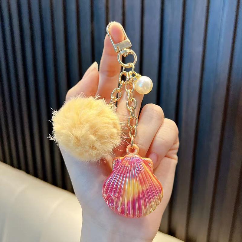 

Colorful Ocean Shell Keychain & Pom-Pom Phone Charm - Cute Gift for Kids and Students оранжевый