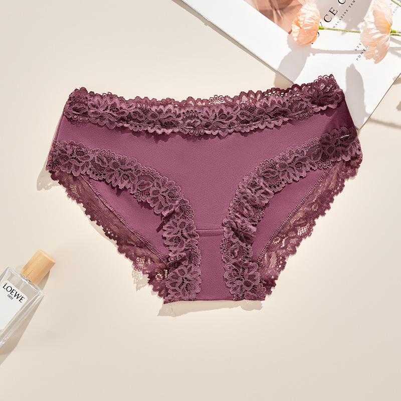 

Женское нижнее белье Удобные трусы Сексуальное дышащее нижнее белье Трусы средней талии с кружевной отделкой Женские однотонные хлопковые треугольные трусики с нитками XL